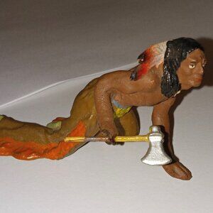 ELASTOLIN Composition Indian Chief Crawling With Hatchet Figure Toy Germany